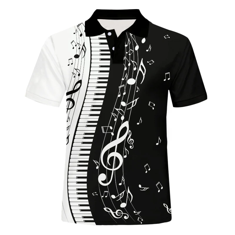 

Men's summer fashion polo shirt music notes piano keys 3D print polo shirt Unisex Harajuku casual sports short-sleeved shirt top
