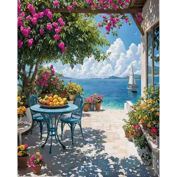 GATYZTORY Pittura a Numeri Paesaggio Marino Disegno su Tela Kit Fai da Te per Dipingere con i Numeri Paesaggi Marini Dipinti a Mano Decorazioni per la Casa