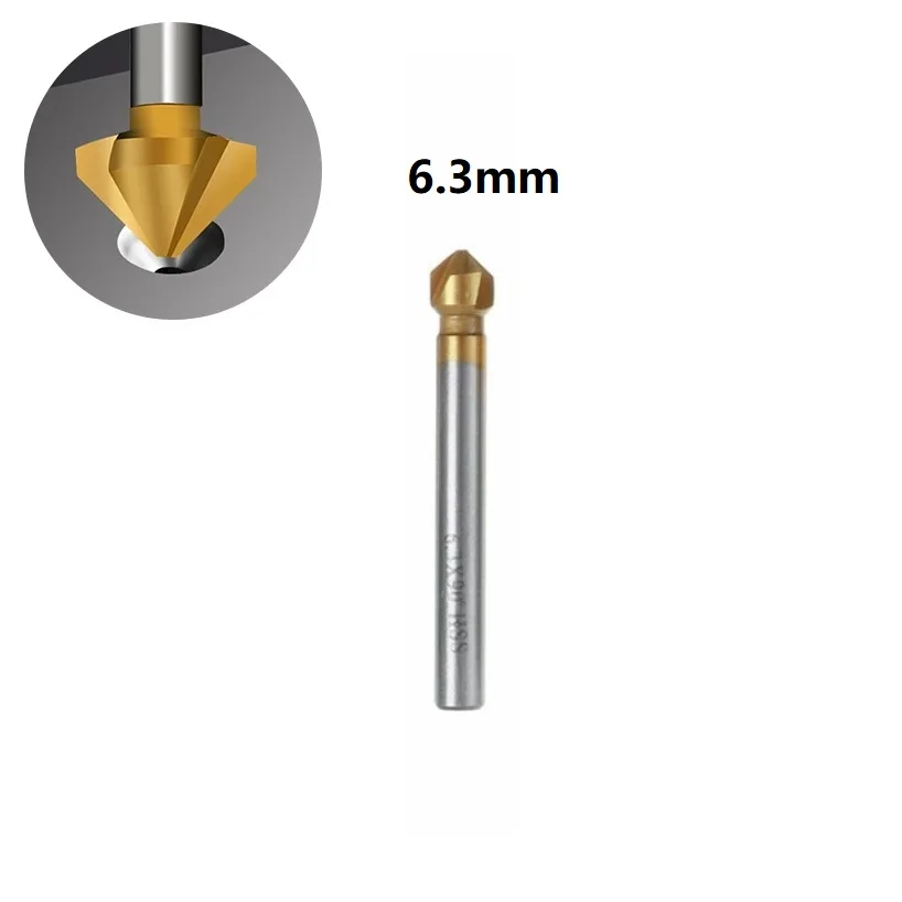 

Chamfering Tools Countersunk Drill Titanium Plating 6.3/8.3/10.4/12.4/16.5/20.5mm 61mm 90 Degree Gold Chamfer Cutter