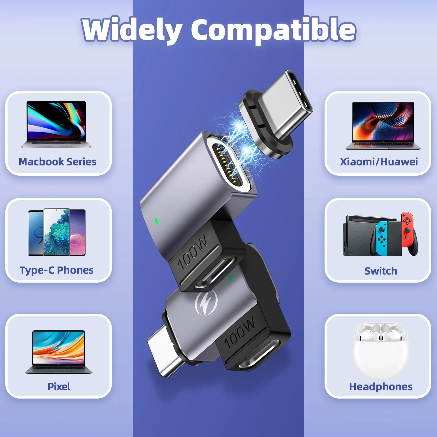 Magnetic USB C To Type C Adapter PD 100W 5A Fast Charging For MacBook iPad Pro Air