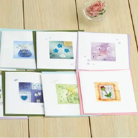 

6pcs handmade dry flower cards mini birthday cards kids sqaure greeting cards
