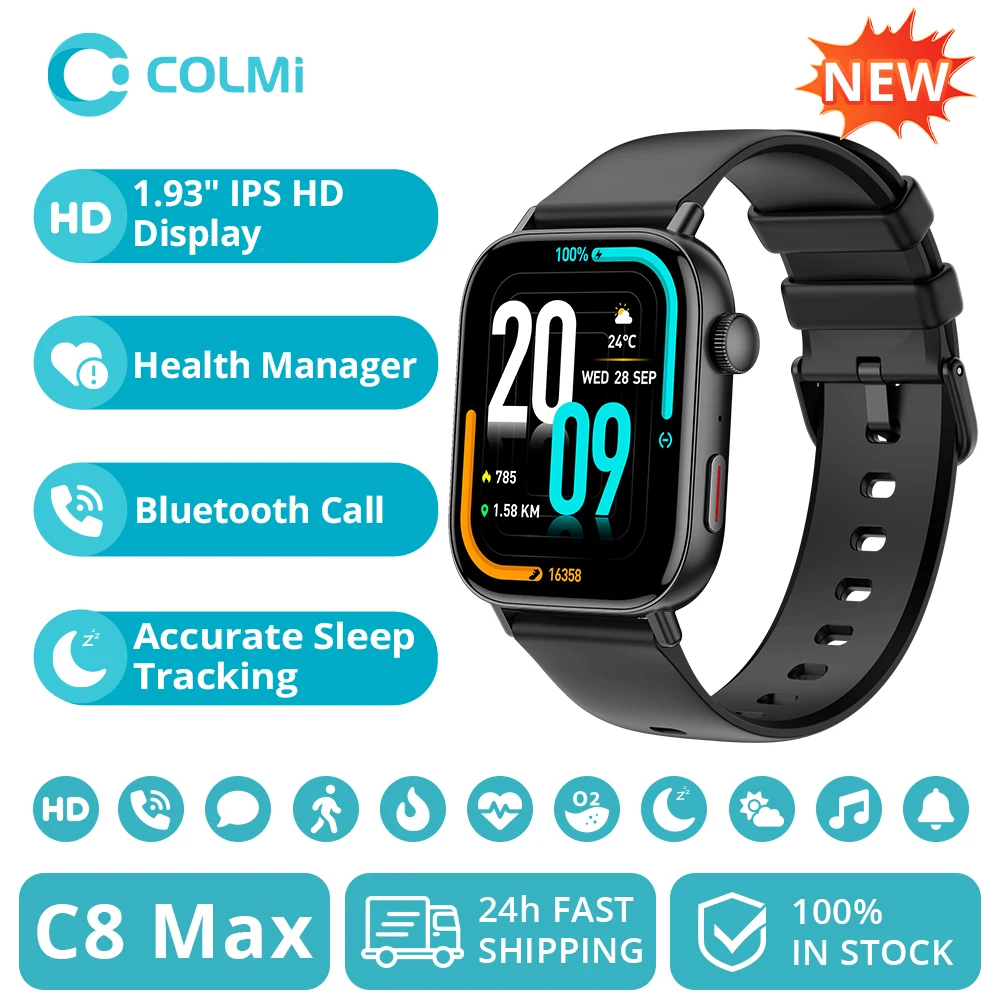 New COLMI C8 Max Voice Calling Smart Watch 1.93" Large HD Color Display Health and Fitness Tracking Smartwatch for Men and Women