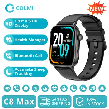 COLMI C8 Max Smart Watch per uomini e donne con chiamate vocali con ampio display a colori HD da 1,93 pollici, salute e fitness tracker