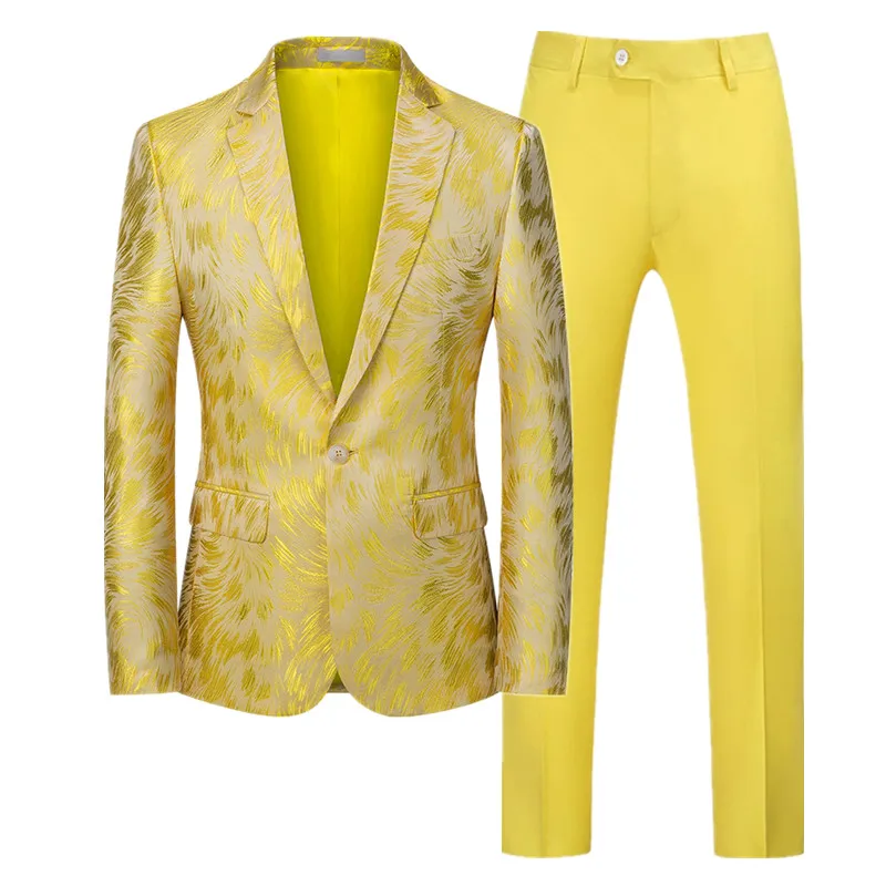 Men Business Social Dance Party Suit Two piece New Singer Host Stage Slim Fit Jacquard Dress Set High End