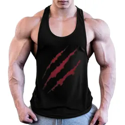 Summer Gym Bodybuilding Sleeveless Shirts Plus Size Men Beast Fitness Sports Training Blood Claw Print I-Shaped Vest