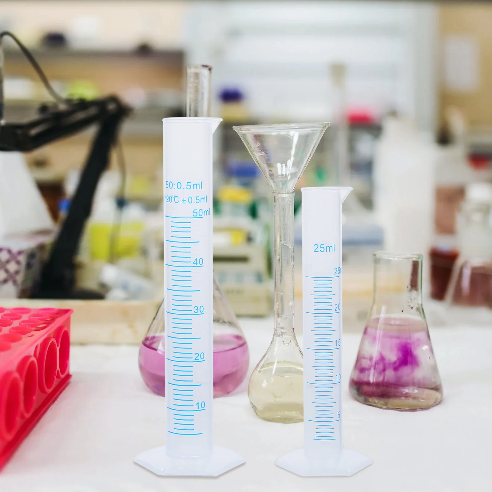 Plastic Measuring Cylinder 4pcs Transparent Graduated 10ml / 25ml / 50ml 100ml