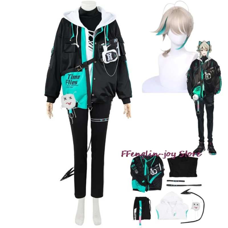 

Костюм для косплея аниме виртуальный Youtuber Nijisanji Aza, костюм виртуарного проекта, парик в стиле хип-хоп, пальто с капюшоном для мужчин и женщин, карнавальный костюм