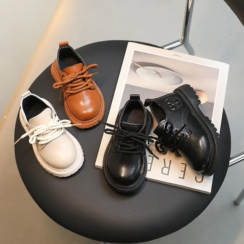 Children's Soft Sole New Girls Leather Shoes Student Spring and Autumn Baby Performance Black Little Boys' Shoes British Style