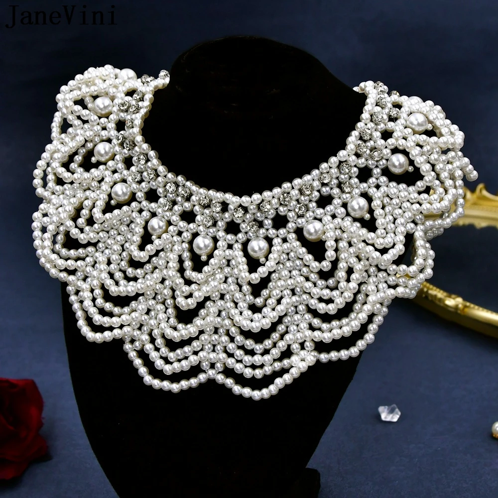 

JaneVini Gorgeous Pearl Choker Ladies Necklaces Beaded Collar Body Jewelry Bridal Clavic Chain Layered Necklace Accessories New
