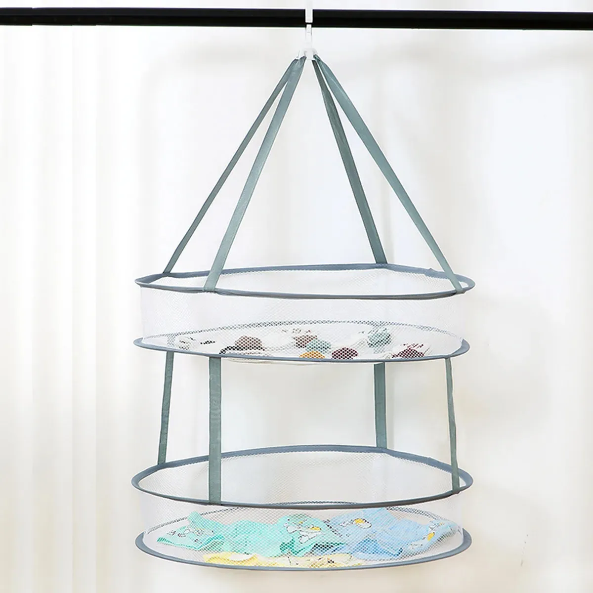 Herb Drying Rack-Folding Mesh Hanging Basket Dryer Net,2Layer Herb Dryer Mesh Hanging,Drying Basket For clothing Food Air Drying 6