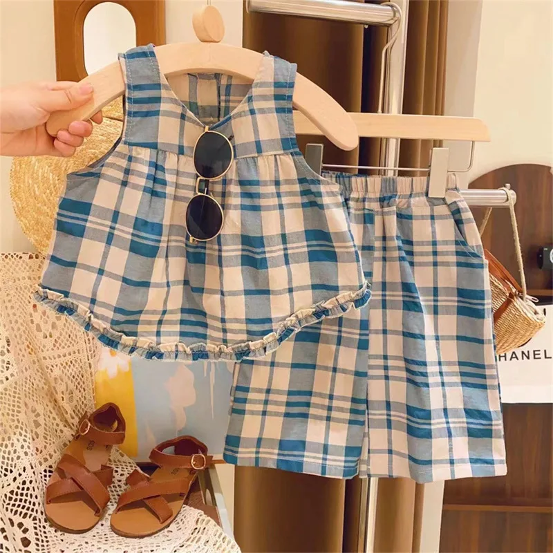 

Girls Sweet Princess 2pcs Suits Children Baby Kids Summer Sleeveless Lattice Vest+ Pants Sets Birthday Party