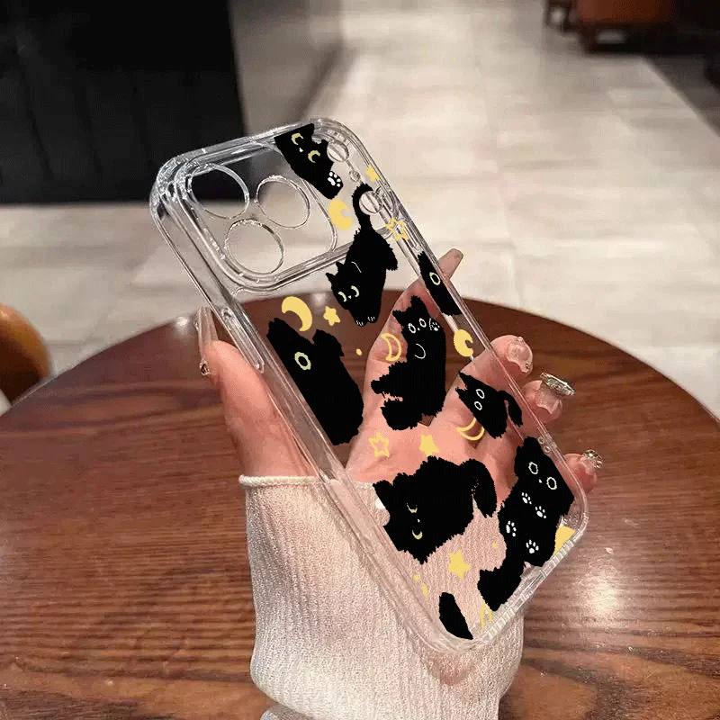 Lovely Black Cat Clear Phone Case - Creative Cover