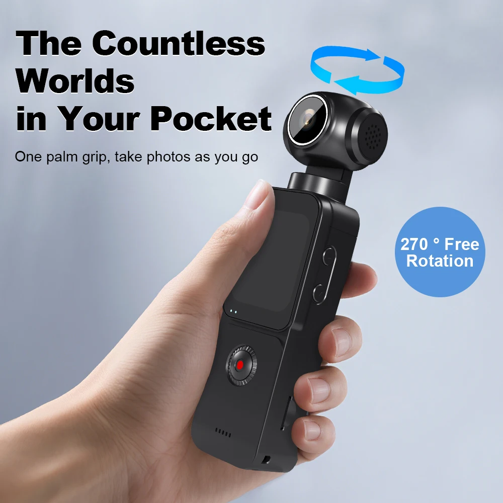 5K HD Pocket Action Camera 1.69-inch LCD Display Screen 270° Rotatable Wifi Vlog Recorder With ELS Anti-Shake For_voghion.com