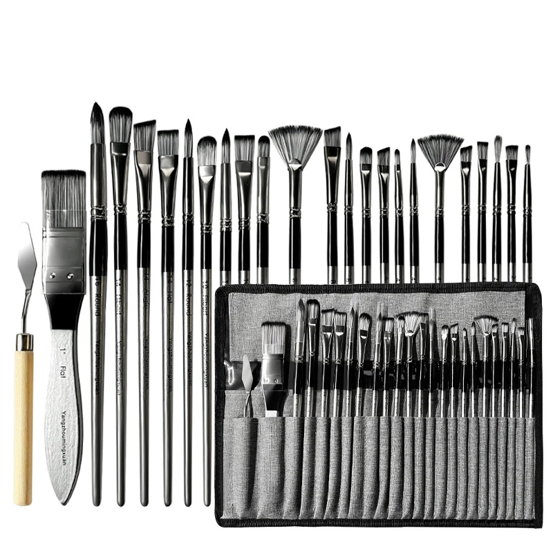 24pcs 나일론 브러쉬 세트 유화 브러쉬 다양한 모양 구아슈 수채화 브러쉬 나무 손잡이 아크릴 브러쉬 그림 그리기용
