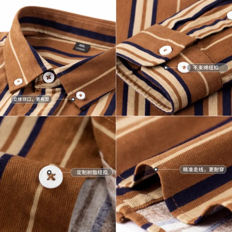 New in Shirt Fashion 100%Pure Cotton Long-Sleeve Shirts for Men Slim Fit Casual Plain Shirt Soft Plaid Striped Designer Clothes