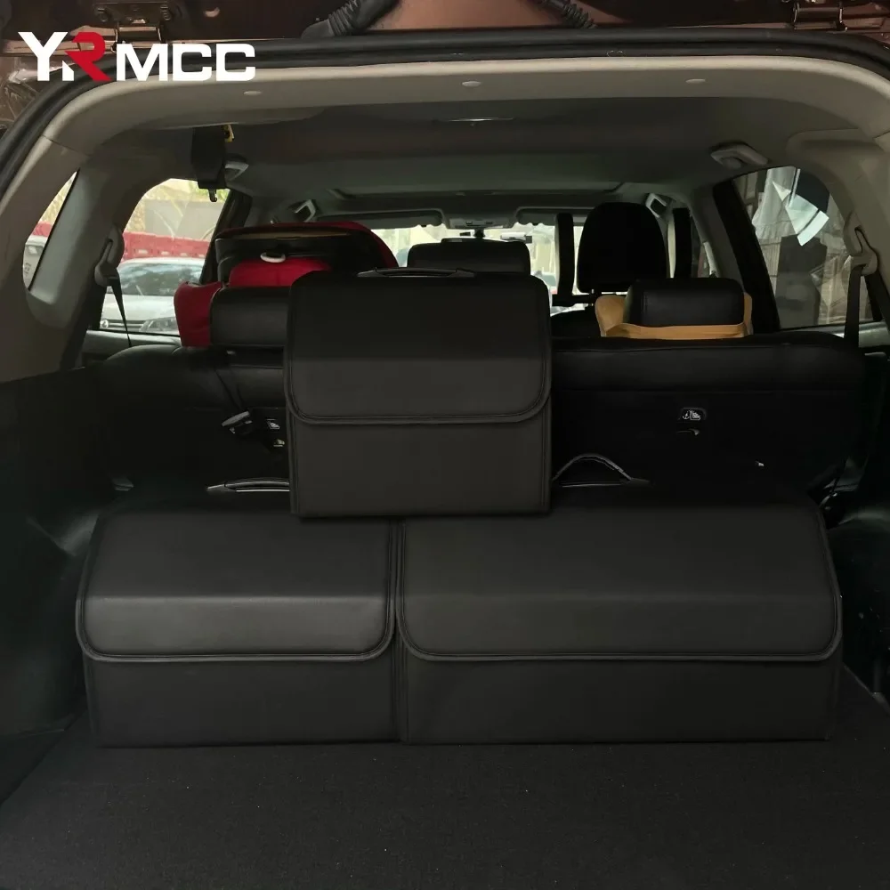 Car Storage Organizer Box Carpet Tape Sticker Folding PU Leather Large Capacity Cars Stowing Tidying Fixed Self Adhesive Sticker