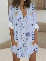 Plus Size Summer Women's Shirt V-neck Random Print Single Row Button Fashion Casual Loose Polyester Home Office Holiday - Image 5