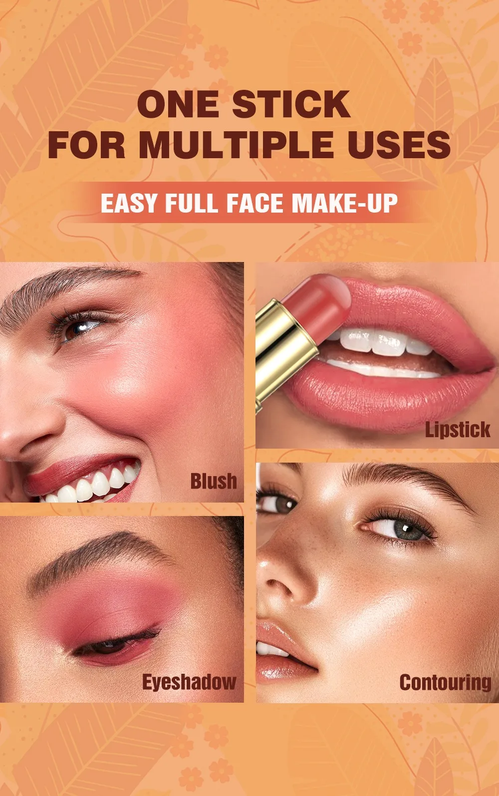 Description Picture 6 of itemFace Makeup Multiuse Stick Cheeks Contours Eyes Lips Doube Head Bronzer Blush Stick Smooth Mousse Cream Matte Lipstick Eyeshadow
