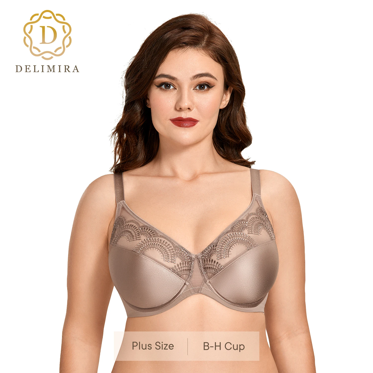 Delimira Women's Minimizer Bra Plus Size Lace Floral Full Coverage