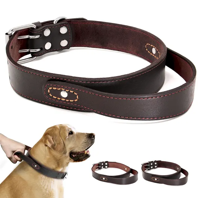 Genuine Leather Dog Collar Durable Real Leather Training Collars For Medium Large Dogs Pets Pitbull With Quick Control Handle Genuine Leather Dog Collar Durable Real Leather Training Collars For Medium Large Dogs Pets Pitbull With Quick Control Handle