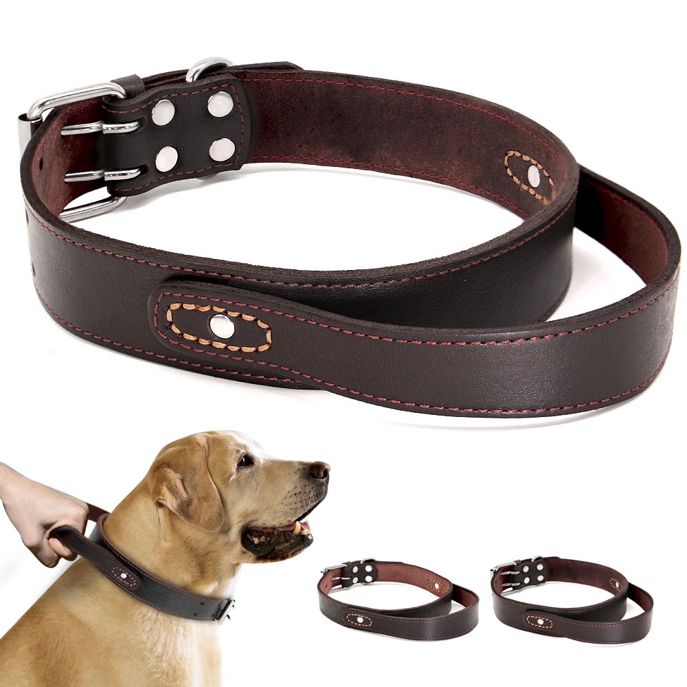 Genuine Leather Dog Collar Durable Real Leather Training Collars For Medium Large Dogs Pets