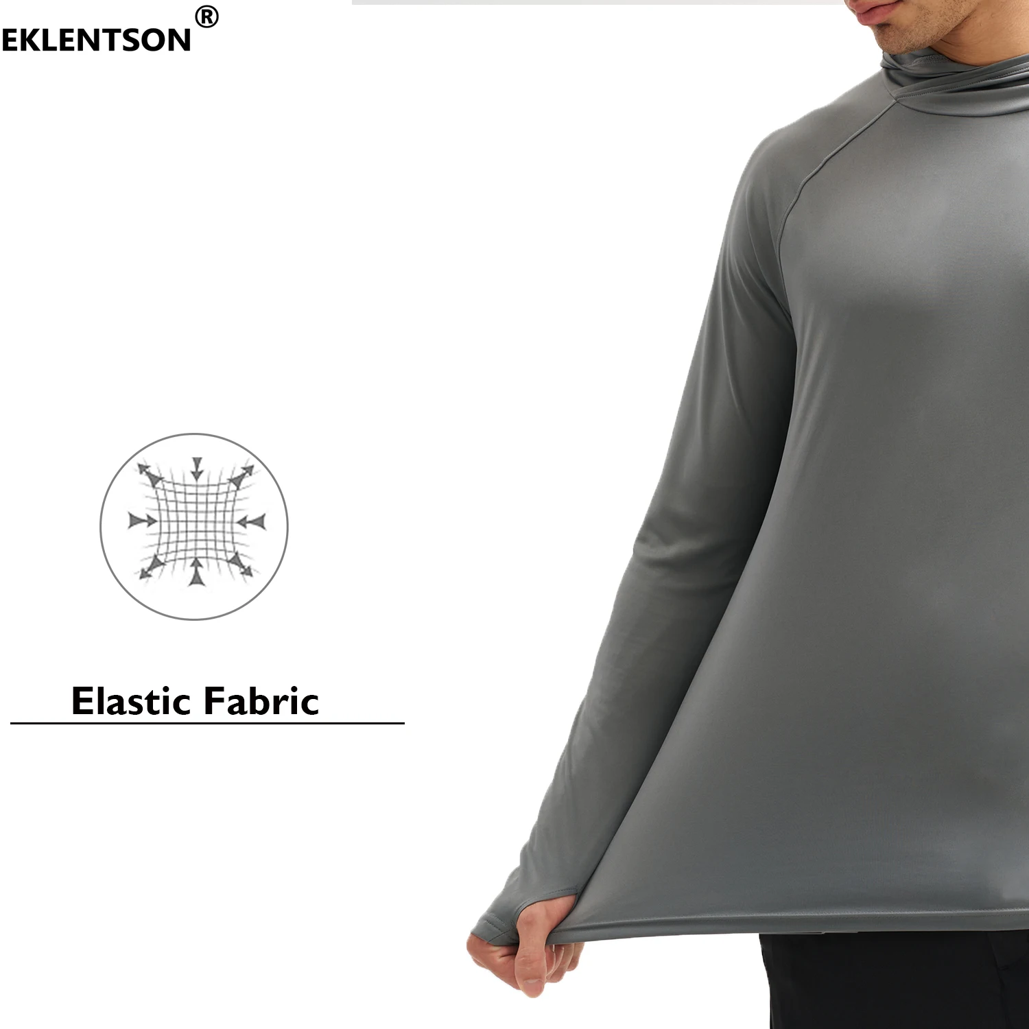 EKLENTSON Men's UPF 50+ Lightweight Hoodie Shirts Quick Dry Cross-Collar Rash Guard Shirt Sun Protection for Athletic Running