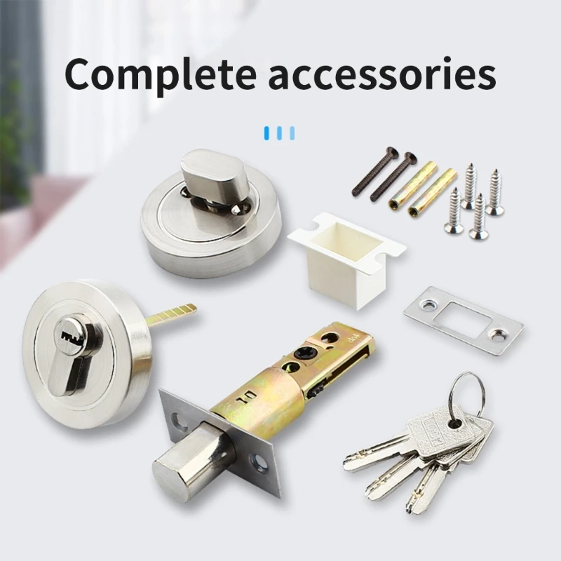 Single Cylinder Deadbolts Round Door Lock Key Entry Sturdy Stainless Steel for 35 50mm Front Bathroom Bedroom Door