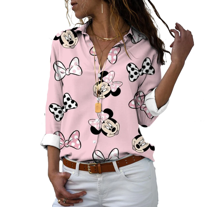 Disney long-sleeved shirt temperament top 2022 new Minnie anime loose top lapel fashion new women's top y2k