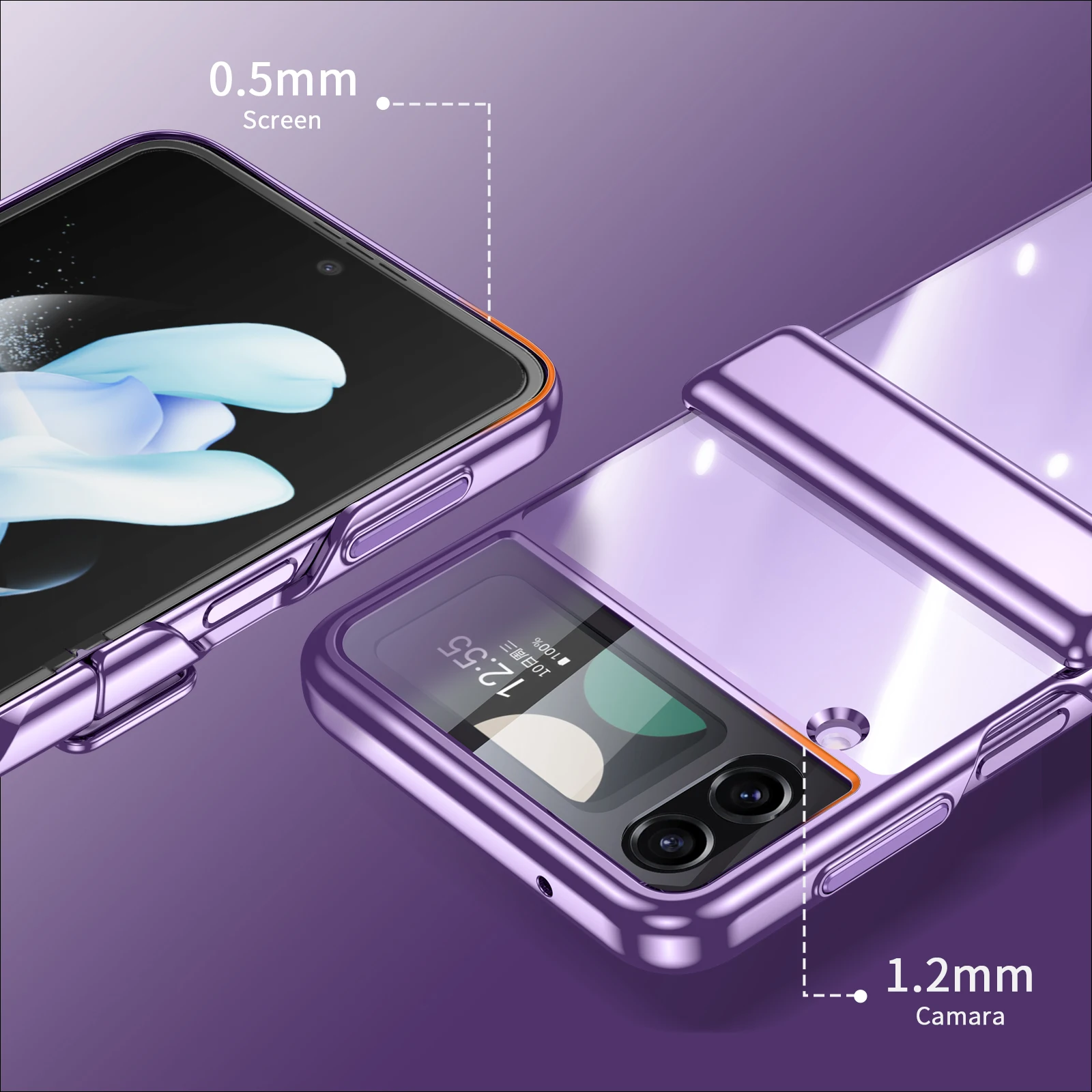 Slim Plating Case for Samsung Galaxy Z Flip 4 Hinge Protection Shockproof Transparent Clear PC Fashion Case for Galaxy Z Flip 4
