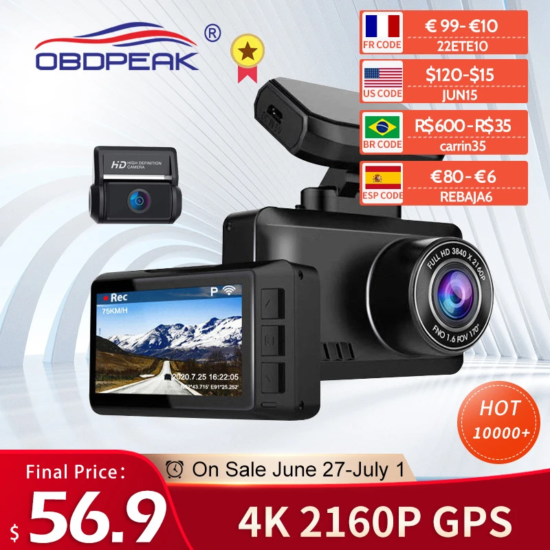 OBDPEAK M63s Dash Cam Dual Lens Ultra HD Real 4K Car DVR Camera WIFI GPS Rear View Night Vision WDR Video Recorder 24H Parking full hd car dvr 1080p