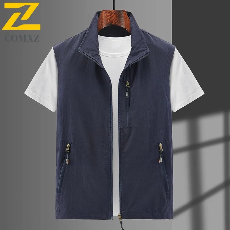 Spring Autumn Men Versatile Vest Waterproof Windproof Casual Cardigan Solid Color Outdoor Sleeveless for Hiking Camping Fishing