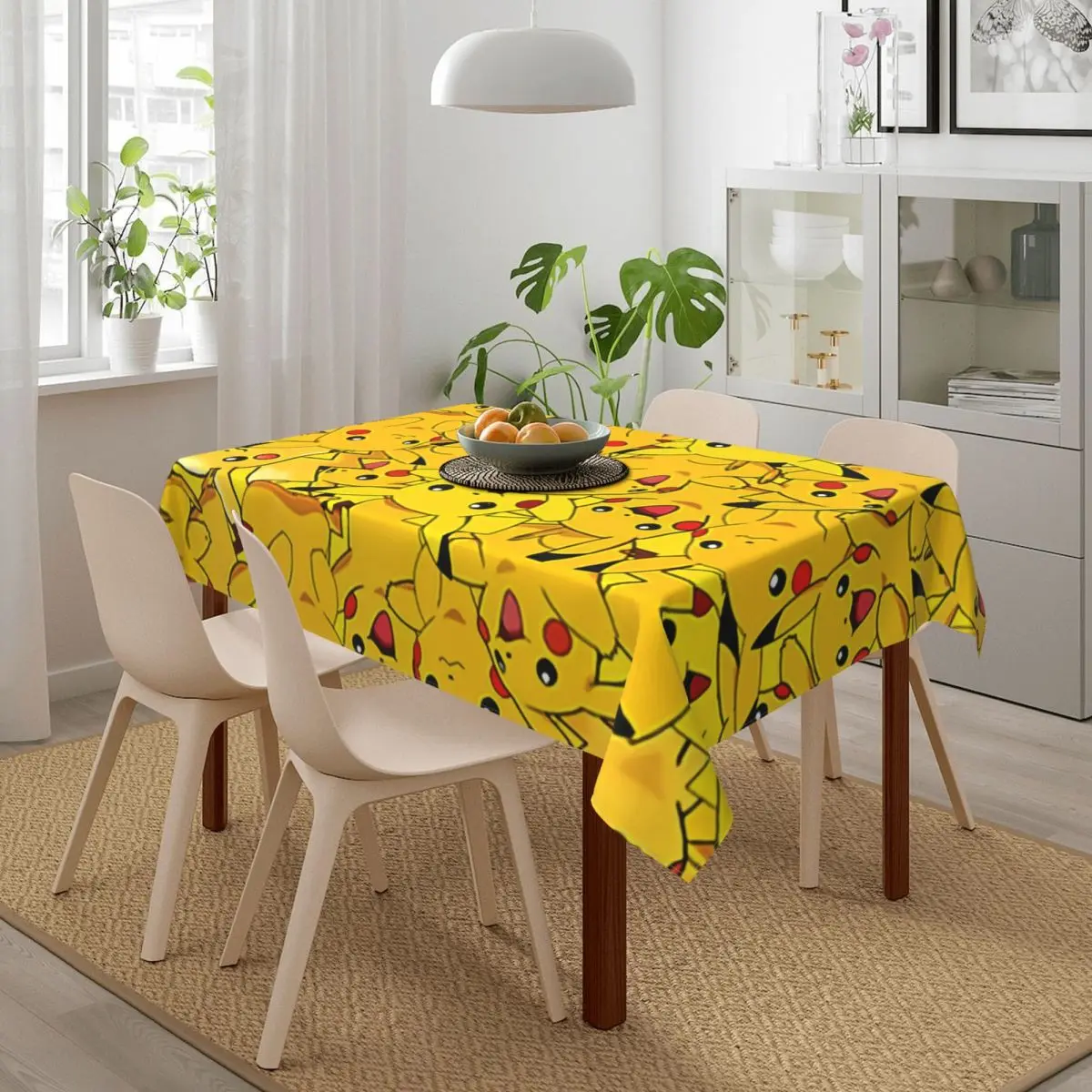 Custom Rectangular Pikachus Anime Cartoon Video Games Tablecloth Fit 40"-44" Elastic Edge Table Cloth Table Covers 4