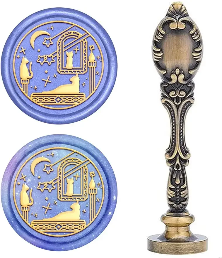 

1PC Wax Seal Stamp Cats Sealing Wax Stamps Meteor Showers Retro Brass Stamp Wax Seal 25mm Brass Heads Peacock Metal Handle