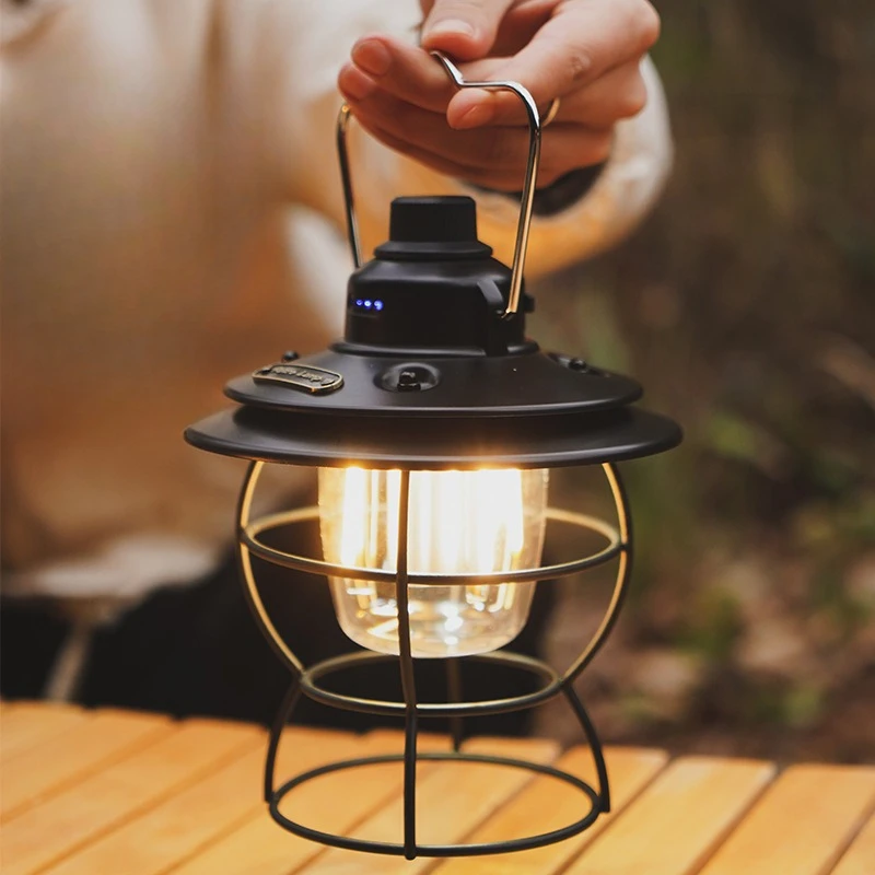 

Retro Portable Camping Light Rechargeable Light Hanging Lamp Home 3 Modes Dimmable Torch with USB Lantern Camping Lighting