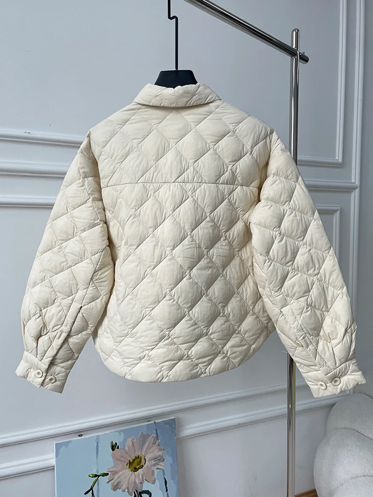 Rose red Oversized Winter Down shirt jacket High quality Quilted Single breasted coat 2024 Autumn Fluorescent Green INKEO 3O286