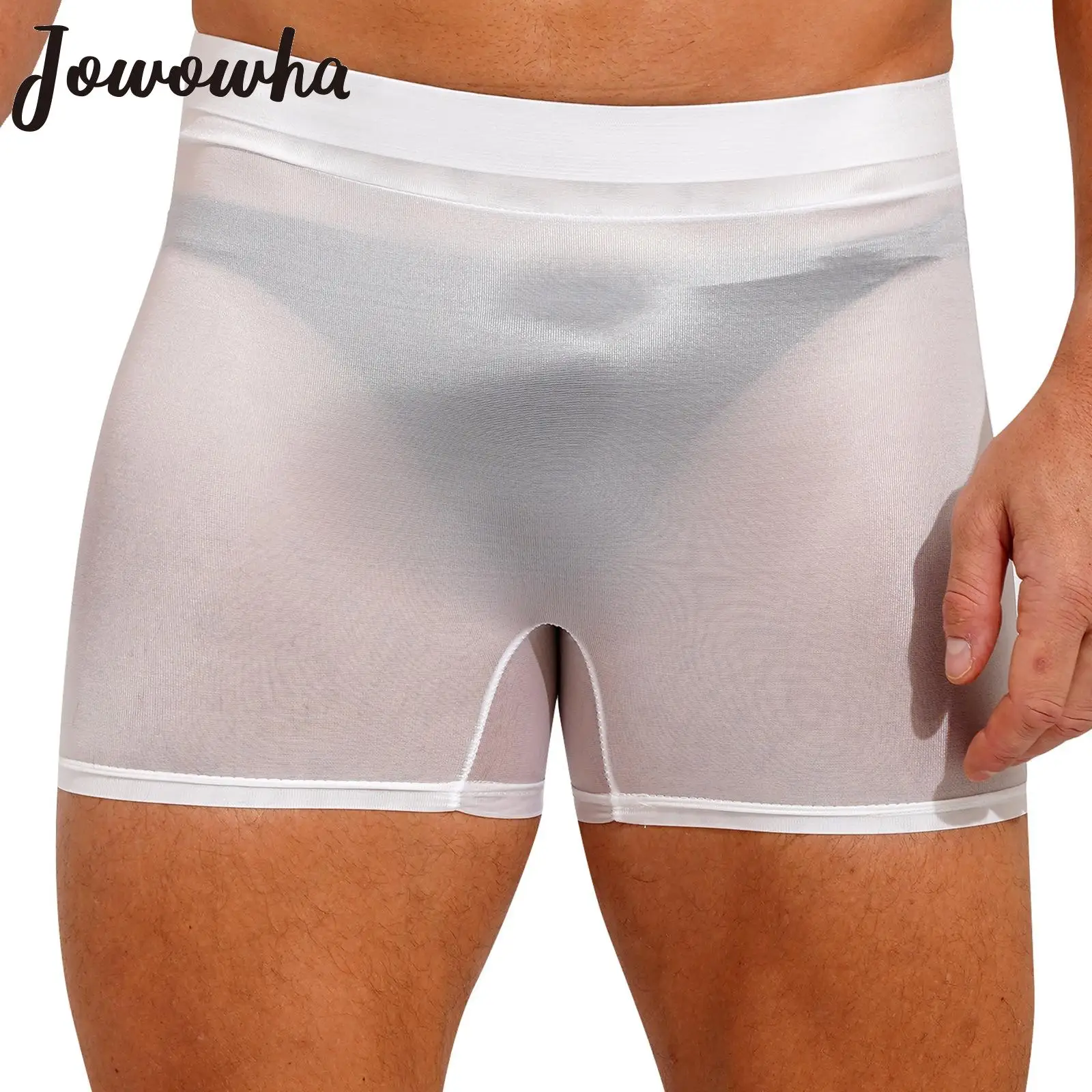 

Mens Semi See-through Shorts Stretchy Low Rise Short Pants Glossy Briefs Underwear Beach Pool Party Swimming Trunks Nightwear