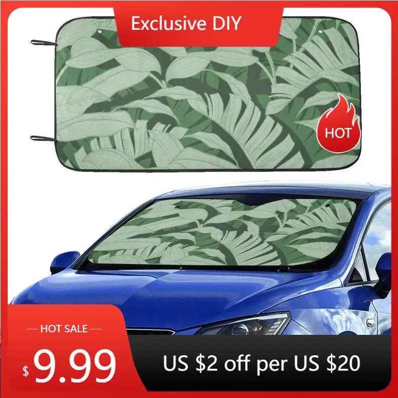 

Green Leaf Car sunshade for windshield, Tropical Sun Blocker, car interior decor cute car accessories Auto Decor Screen car deco