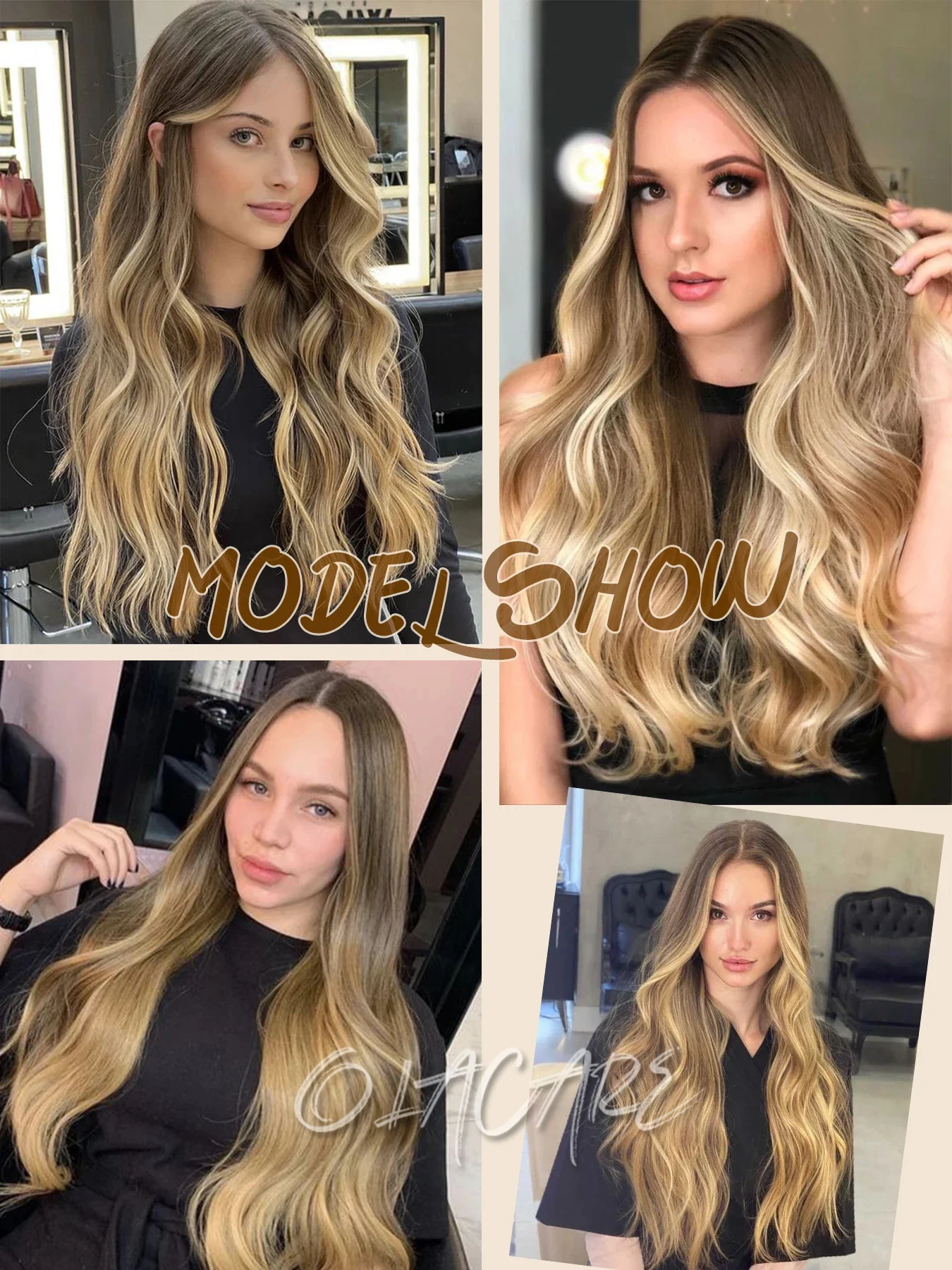 Synthetic Curly Wavy Hair Extensions Clip In Omber Brown Blonde