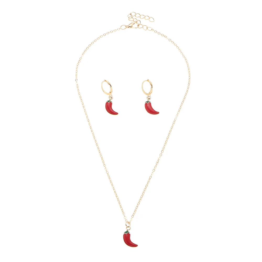 Lovely Pepper Shaped Earrings Necklace Jewelry Set For Women  Jewelry