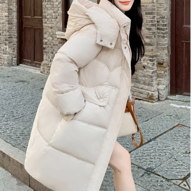 2023 New Women Down Cotton Coat Winter Jacket Female Mid Length Version Parkas Loose Thick Warm Outwear Hooded Fashion Overcoat
