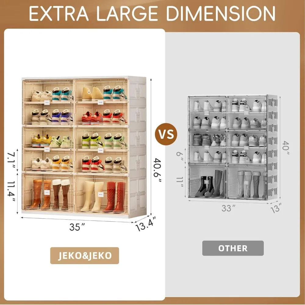 jeko&jeko 5 tiers foldable boot and shoe storage rack cabinet for closet entryway, large collapsible shoe organizer with magneti