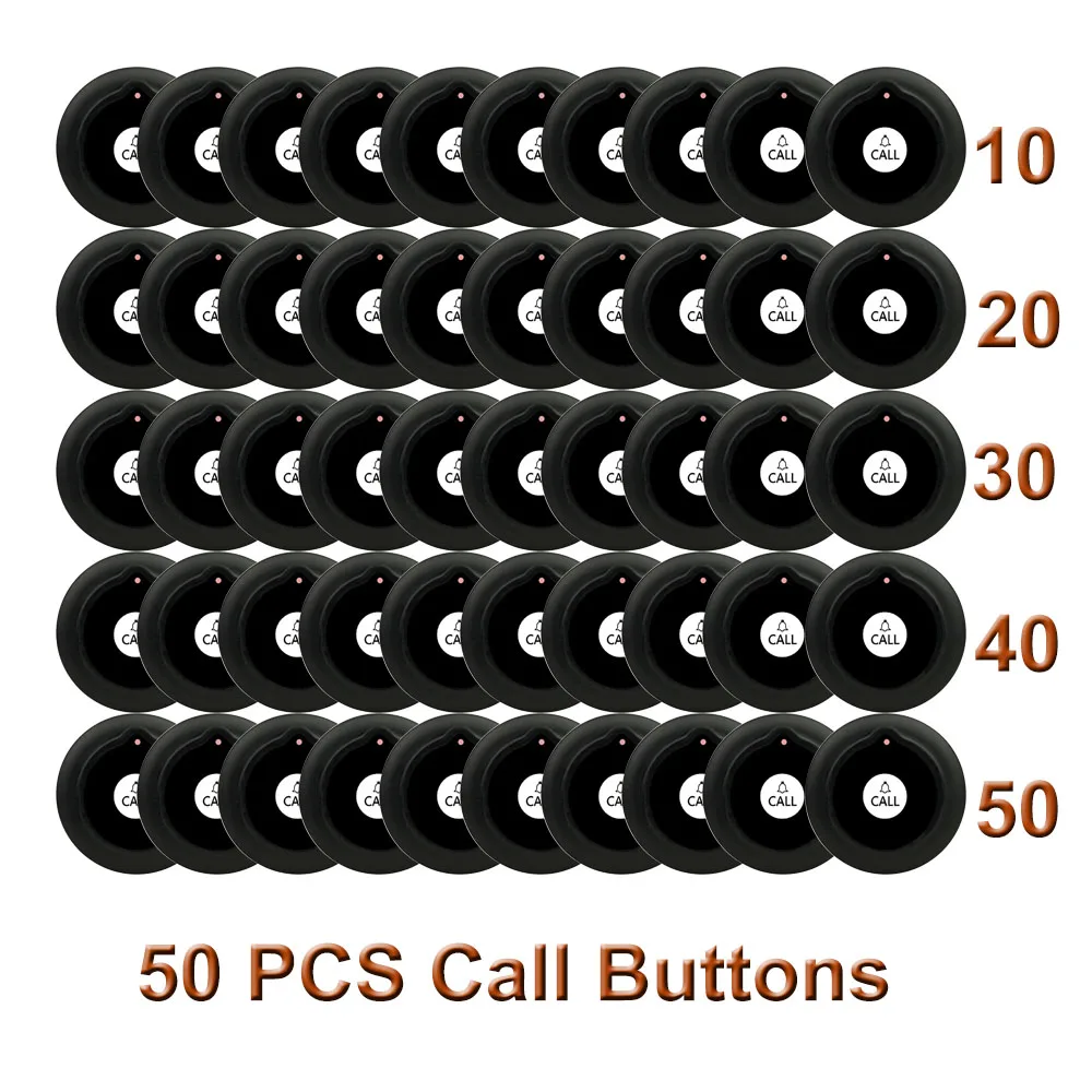 QWICALL 50 pcs Waiter Call Buttons Pager Wireless Calling Systems for Cafe Factory Hospital Restaurants Transmitter