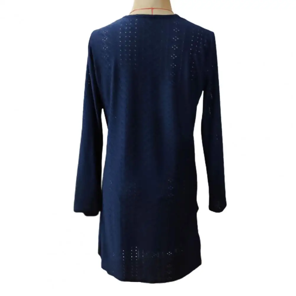 

Long-sleeved Dress Solid Color Women Dress Chic Lace Hollow Out Mini Dress Elegant Floral Applique Button Detail for Women's