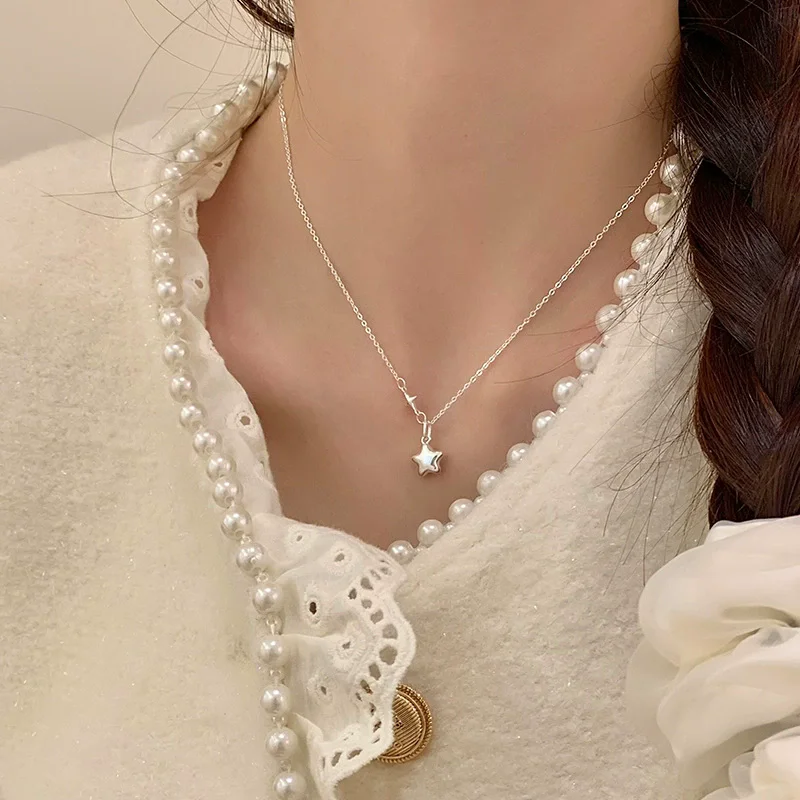 New Arrival 925 Sterling Silver Necklace For Women , Exquisite Five Pointed Star Collarbone Chain Jewelry Gifts_voghion.com