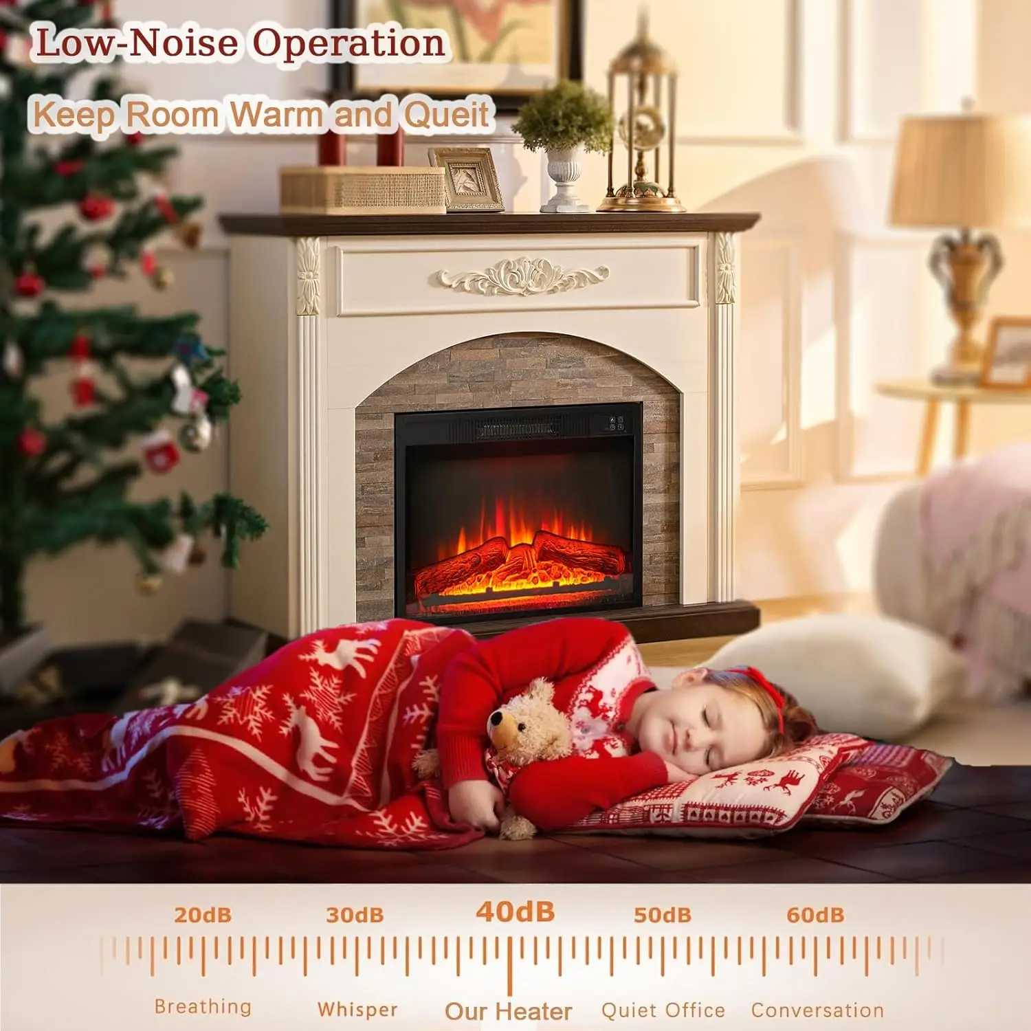 44Inch Electric Fireplace with Mantel, Fireplace Mantel with Stacked Stone Surround 4