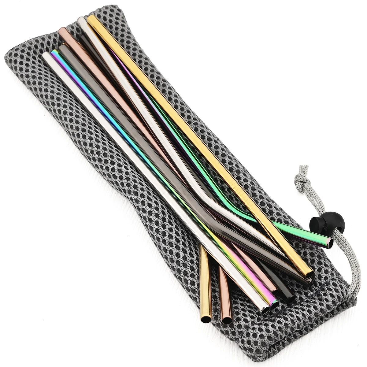 Premium Reusable Stainless Steel Straw Set with Cleaning Brush - 4-Piece Straight & Bent Straws