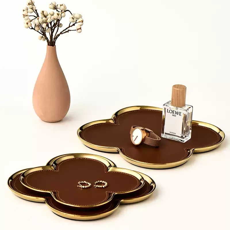 Ceramic Leather Storage Tray Desktop Jewelry Clover Display Tray For Living Room Home Decoration storage tray,jewelry storage tray