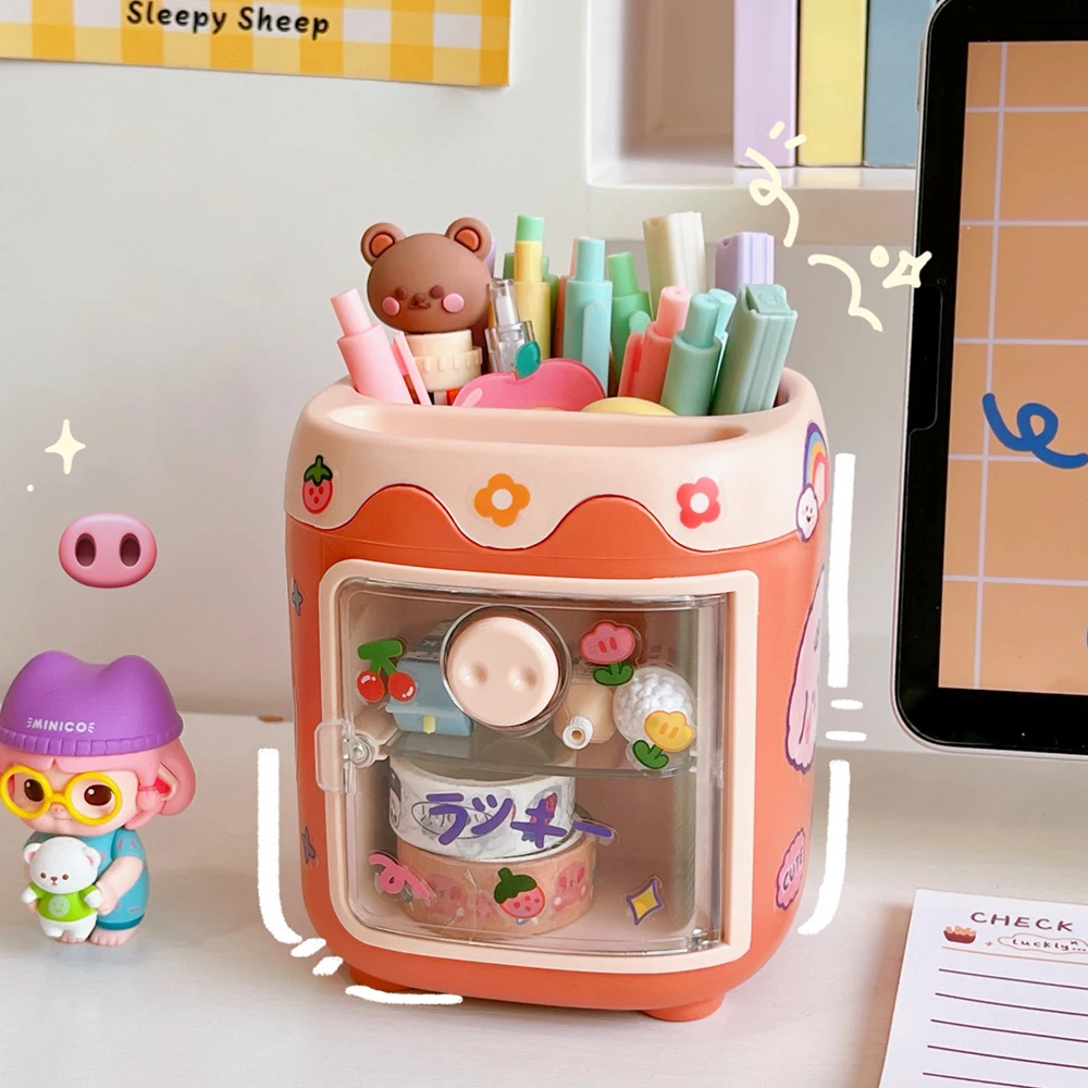 Piggy Drawer Pen Holder Cartoon Multi Grid Cute Creative Girl Heart Student Multifunctional Storage Office Stationery