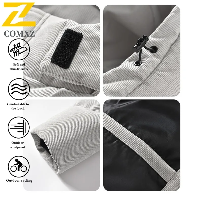 Autumn Winter Men Sport Windbreaker Korean Style Hooded Loose-Fit Thermal Cotton Jacket Waterproof Windproof for Hiking Camping