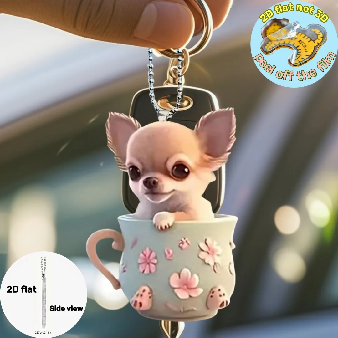 Porte-clés Chihuahua Chic 2D, chiot dans une tasse de thé, pendentif,  ornement, breloque en acrylique pour noël, sac à dos, sac, maison, festif,  cadeau et décoration - AliExpress, image size:1080x1080